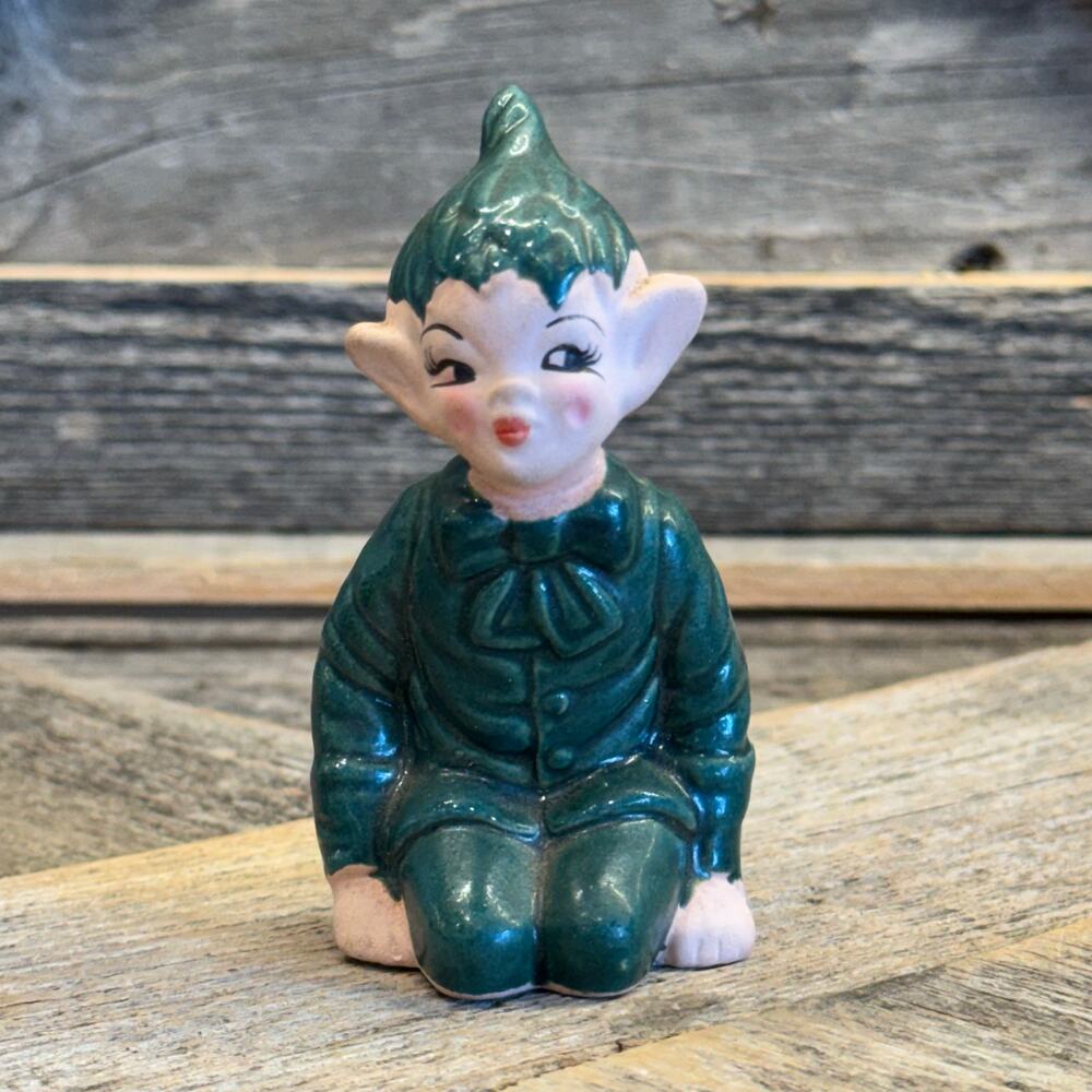 Vintage Gilner California Pottery Green Pixie Elf Figurine Ceramic MCM 1950s